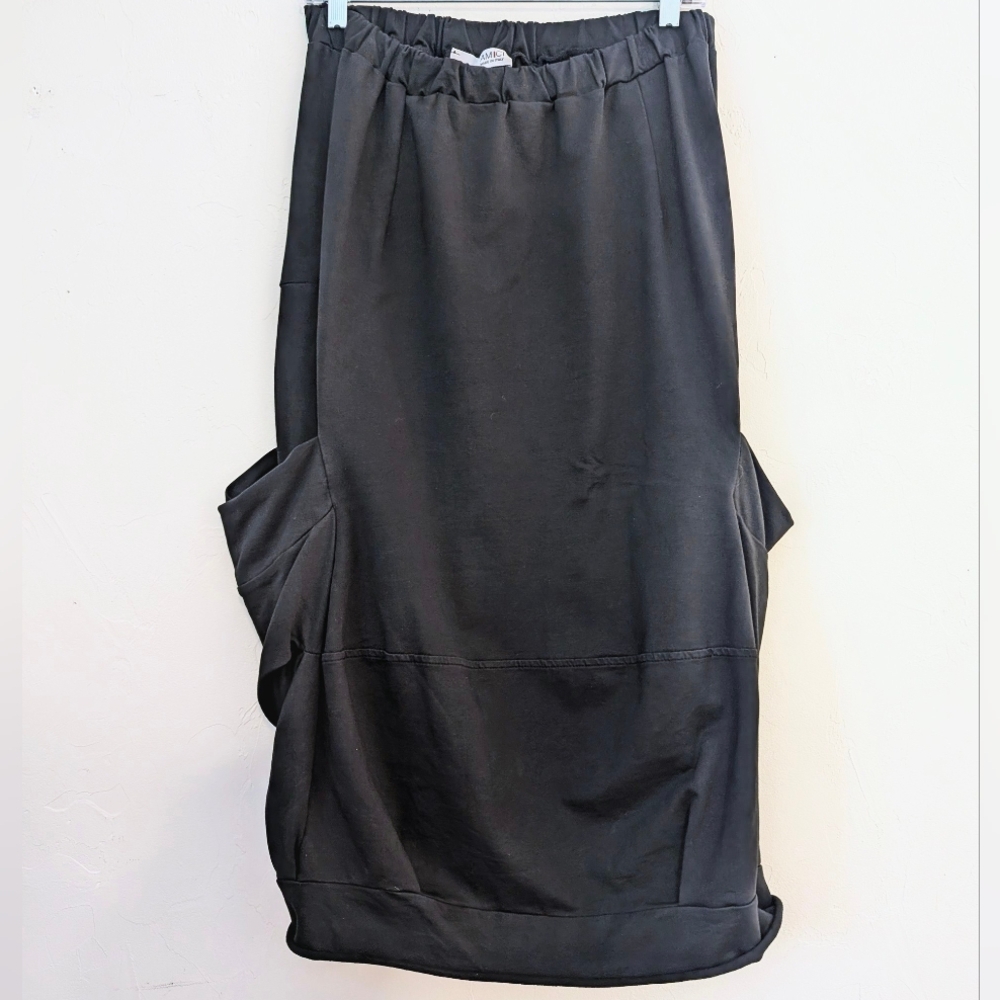 Amici Made in Italy Black Draped Pocket Lagenlook Skirt Size M